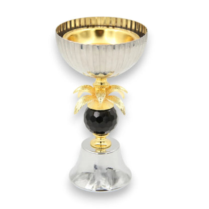 Luxury Metal Bakhoor Burner with Crystal Base & Decorative Gold Detailing – Oud Incense Burner for Home Fragrance & Majlis (18H x 10L x 10W CM) - Damoo