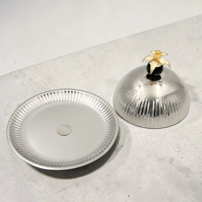 Luxury Metal Covered Serving Tray Stand with Dome Lid & Decorative Palm Handle – Elegant Dessert, Fruit & Snack Display Platter with Lid (24H x 24L x 24W CM) - Damoo