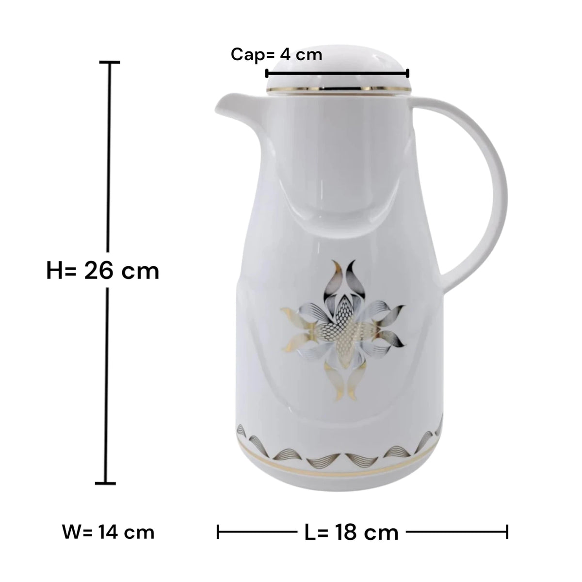 Regal Vacuum Flask 1.0L – Thermal Insulated Coffee & Tea Server with Elegant Floral Design and Easy Pour Spout (26H X 18L X 14W CM) - Damoo
