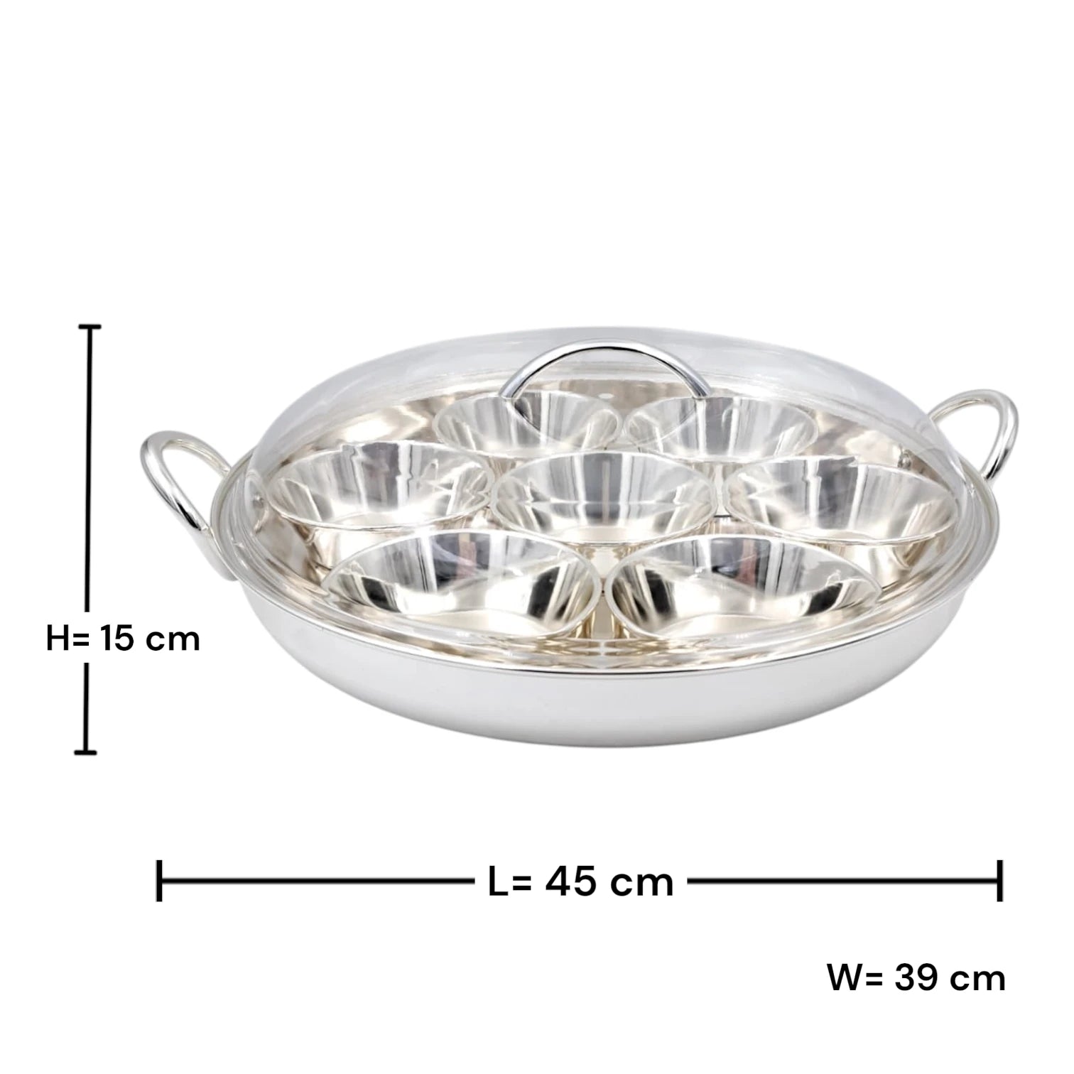 Round Serving Tray with Lid and 7 Bowls Multi Compartment Snack Serving Set with Handles for Nuts Sweets Dates Appetizers (15H x 45L x 39W CM) - Damoo