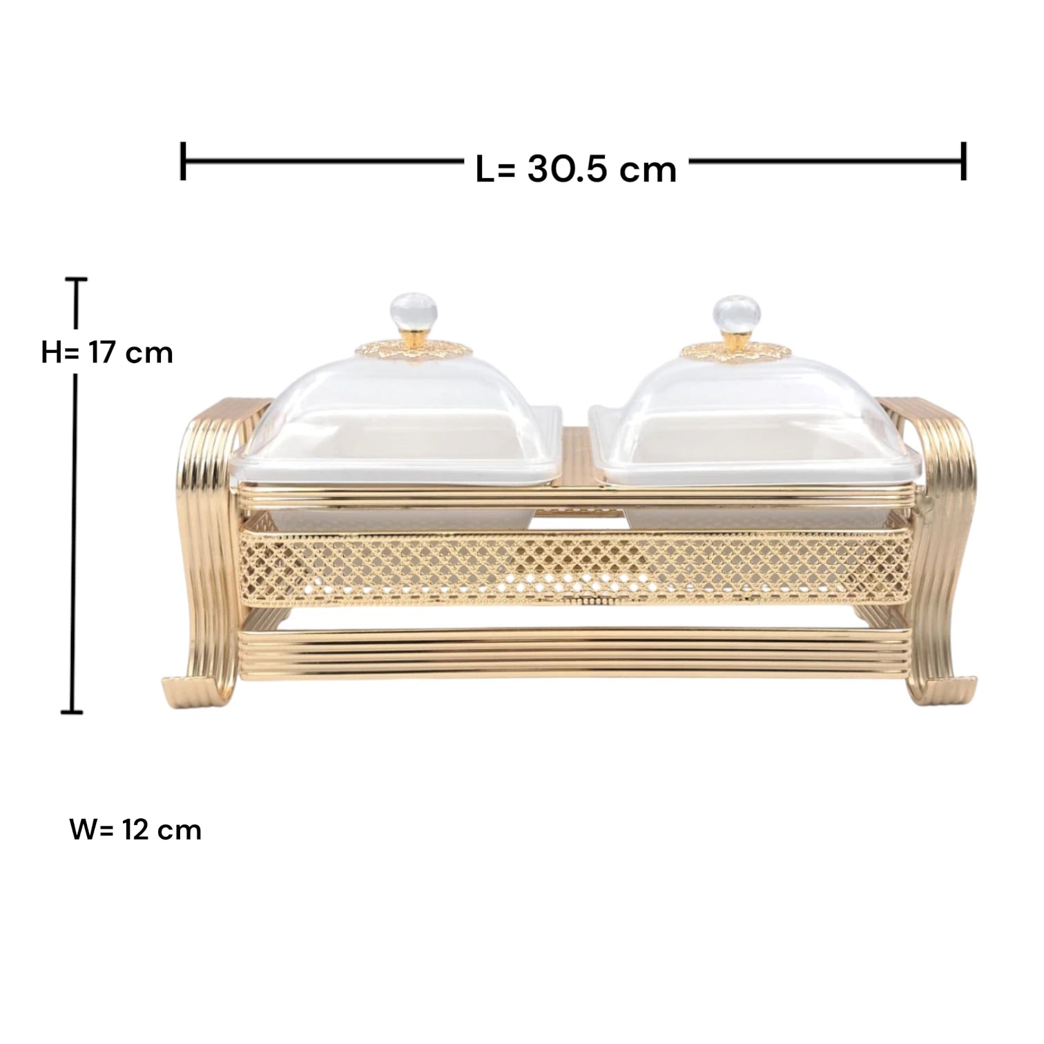 2 Compartment Covered Serving Tray Set with Stand Decorative Snack Server with Lid for Nuts Sweets and Dips (17H x 30.5L x 12W CM) - Damoo
