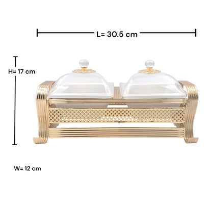 2 Compartment Covered Serving Tray Set with Stand Decorative Snack Server with Lid for Nuts Sweets and Dips (17H x 30.5L x 12W CM) - Damoo