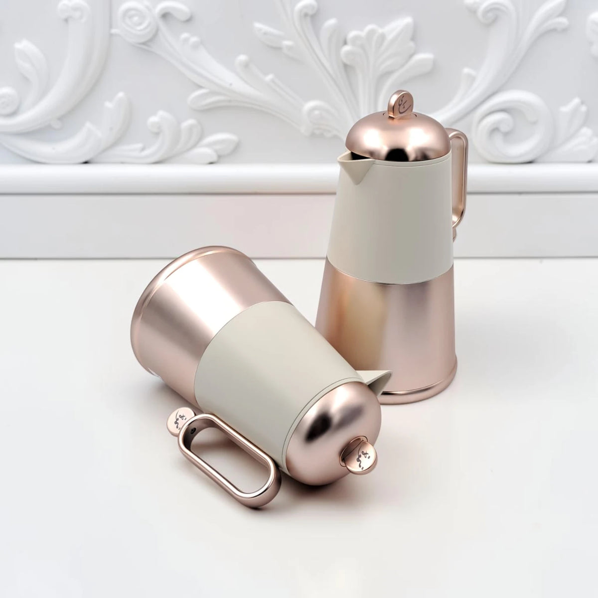 RAZ Lunara Vacuum Flask Set 2-Piece – 1.0L Tea Flask & 0.7L Coffee Flask Thermal Insulated Server with Ergonomic Handle for Hot & Cold Beverages - Damoo