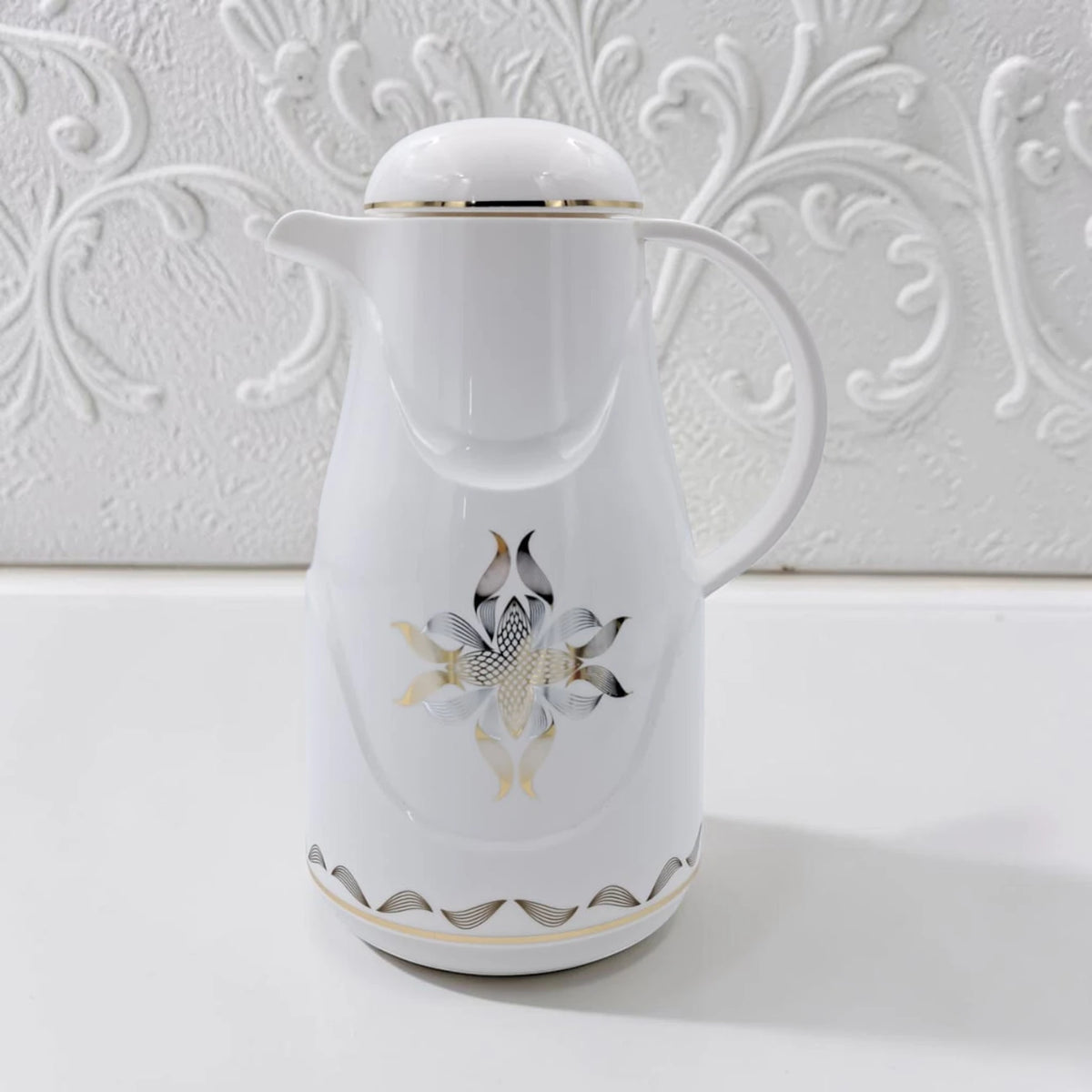 Regal Vacuum Flask 1.0L – Thermal Insulated Coffee & Tea Server with Elegant Floral Design and Easy Pour Spout (26H X 18L X 14W CM) - Damoo