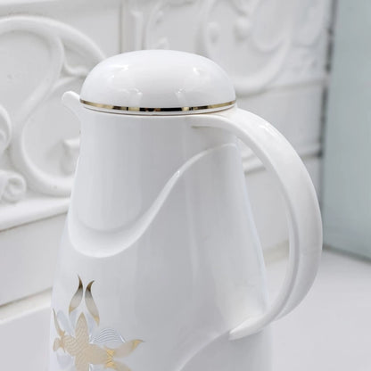 Regal Vacuum Flask 1.0L – Thermal Insulated Coffee & Tea Server with Elegant Floral Design and Easy Pour Spout (26H X 18L X 14W CM) - Damoo