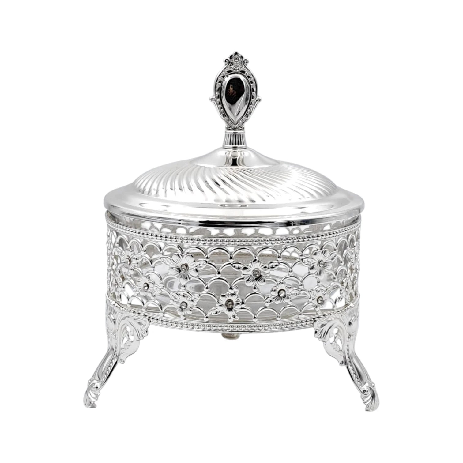 Elegant Footed Silver Candy Bowl with Lid Decorative Serving Bowl for Sweets Dates Nuts Premium Table Centerpiece - Damoo