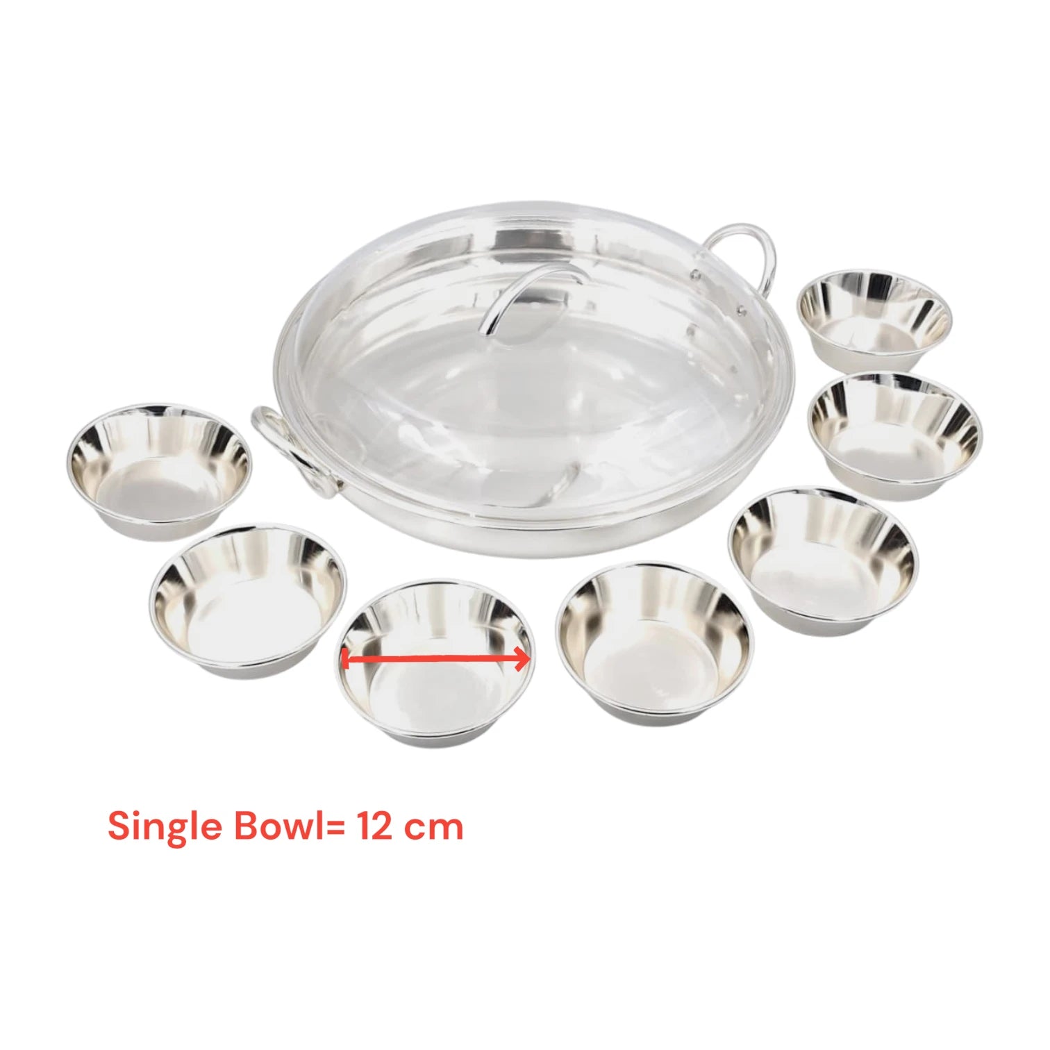 Round Serving Tray with Lid and 7 Bowls Multi Compartment Snack Serving Set with Handles for Nuts Sweets Dates Appetizers (15H x 45L x 39W CM) - Damoo