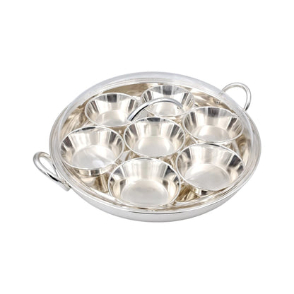 Round Serving Tray with Lid and 7 Bowls Multi Compartment Snack Serving Set with Handles for Nuts Sweets Dates Appetizers (15H x 45L x 39W CM) - Damoo