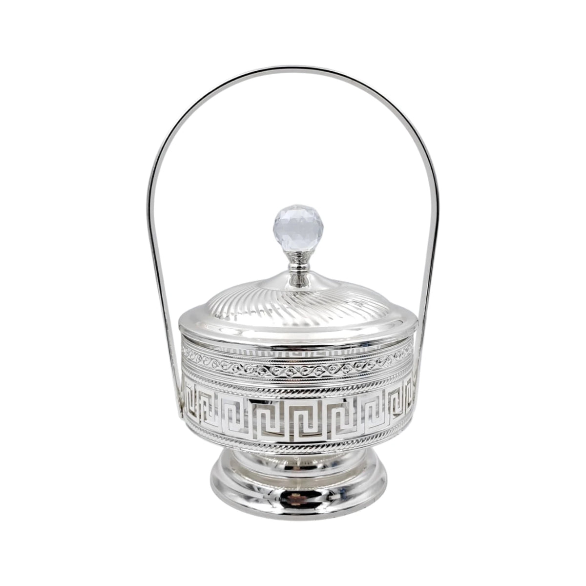 Footed Decorative Candy Bowl with Lid and Handle Elegant Covered Serving Container for Sweets Dates Nuts Table Centerpiece (28H x 18L x 15W CM) - Damoo