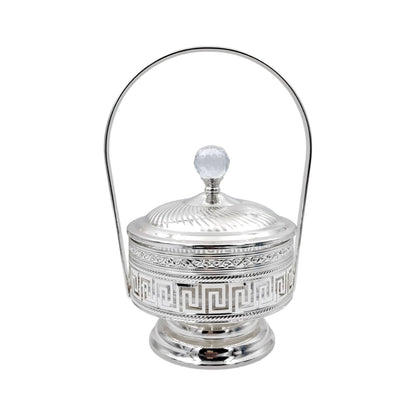 Footed Decorative Candy Bowl with Lid and Handle Elegant Covered Serving Container for Sweets Dates Nuts Table Centerpiece (28H x 18L x 15W CM) - Damoo