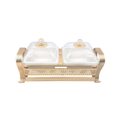 2 Compartment Covered Serving Tray Set with Stand Decorative Snack Server with Lid for Nuts Sweets and Dips (17H x 30.5L x 12W CM) - Damoo