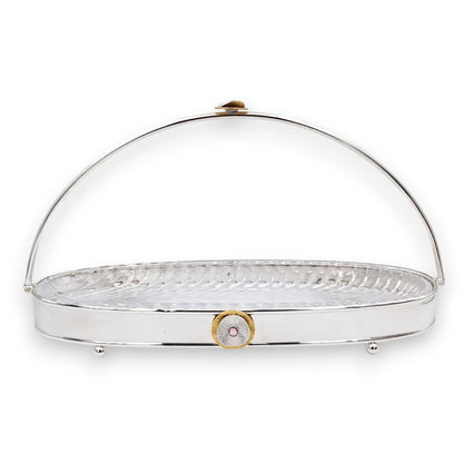 MAY FLOWER Premium Oval Serving Tray with Glass Plate Insert and Arch Handle Decorative Food Display Stand (30H x 53L x 18.5W CM) - Damoo