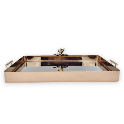 MAY FLOWER Luxury Gold Mirrored Serving Tray with Handles Decorative Vanity Organizer Tray for Coffee Table Dining Table & Home Décor (8H x 48.5L x 30W CM) - Damoo