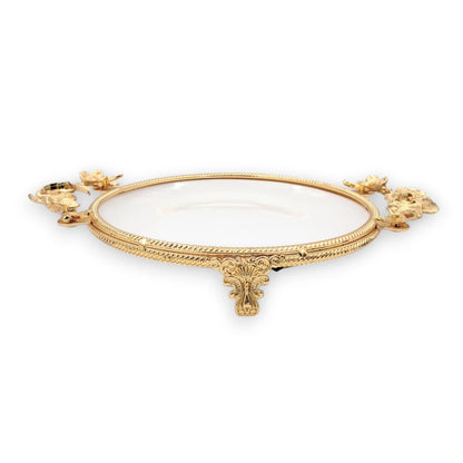 Luxury Round Decorative Serving Tray with Floral Handles and Raised Feet, Elegant Display Tray for Desserts Snacks Candles Coffee Table Décor (H(4cm) x W(22cm) x L(30cm)) - Damoo
