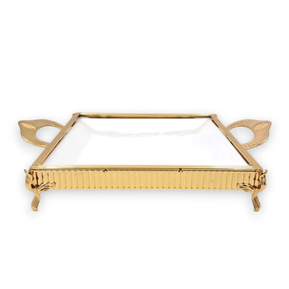 Luxury Rectangular Decorative Serving Tray with Handles and Raised Feet, Elegant Display Tray for Desserts Snacks Coffee Table Décor (H(7.5cm) x W(28cm) x L(39cm)) - Damoo