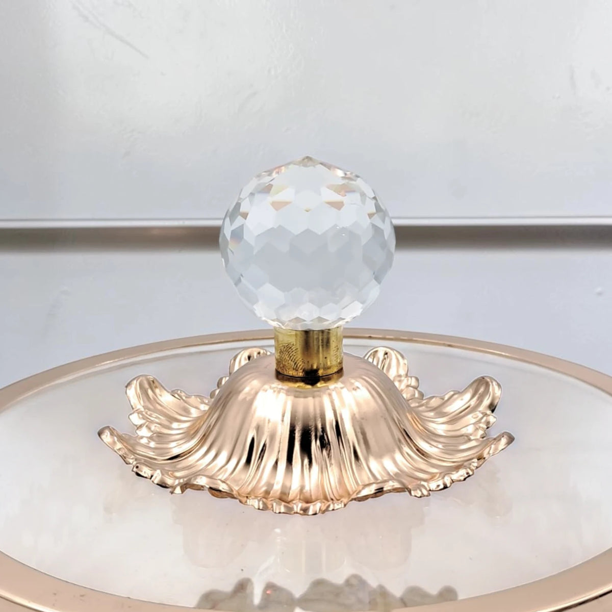 Luxury Glass Storage Jar with Ornate Gold Floral Base & Crystal Lid – Elegant Candy, Dates & Dessert Container (14.5 x 14.5 x 18 cm) - Damoo