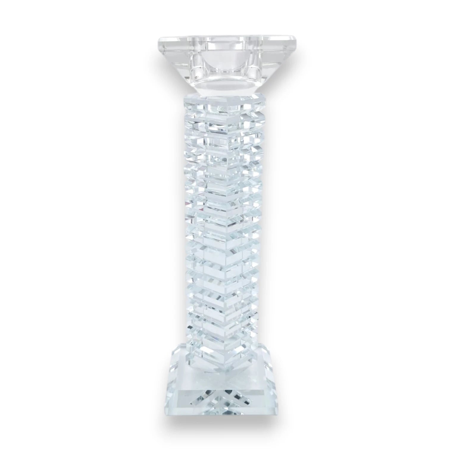 Modern Crystal Glass Candle Holder Set, Geometric Square Taper Candlestick Stand Decorative Centerpiece for Dining Table Wedding Home Décor, Available in 3 Sizes (22H x 7L × 7W CM) - Damoo