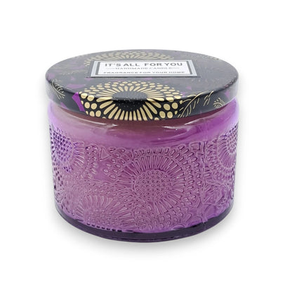Decorative Glass Jar Scented Candle with Metal Lid, Textured Design Aromatherapy Candle for Home Décor & Relaxation (5H x 7L × 7W CM) - Damoo