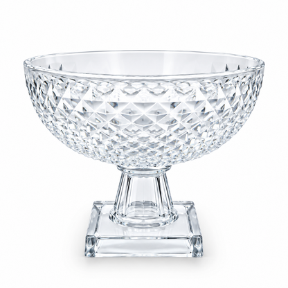 Metropolitan Clear Glass Pedestal Serving Bowl Decorative Fruit & Dessert Display Stand with Textured Diamond Pattern for Dining Table Centerpiece (18H x 23L x 23W CM x Base 10.5CM)