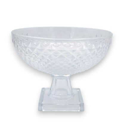 Metropolitan Clear Glass Pedestal Serving Bowl Decorative Fruit & Dessert Display Stand with Textured Diamond Pattern for Dining Table Centerpiece (18H x 23L x 23W CM x Base 10.5CM) - Damoo