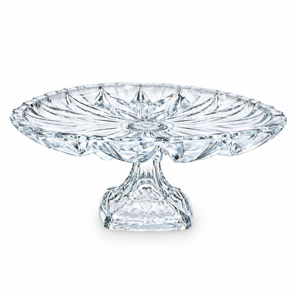 Luxury Clear Glass Cake Stand with Decorative Floral Pattern Pedestal Serving Tray for Desserts & Pastries (12H x 31L x 31W CM)