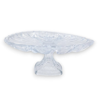Luxury Clear Glass Cake Stand with Decorative Floral Pattern Pedestal Serving Tray for Desserts & Pastries (12H x 31L x 31W CM) - Damoo