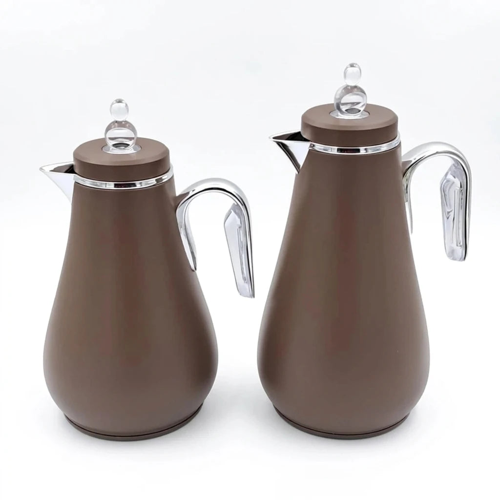 Premium Vacuum Flask Set 2 Pcs 1.0L + 0.7L Glass Liner Thermal Coffee & Tea Server Set with Elegant Handle, Insulated Hot & Cold Beverage Carafes for Home Hospitality and Gatherings
