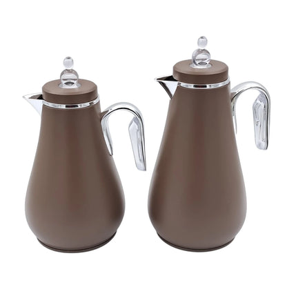 Premium Vacuum Flask Set 2 Pcs 1.0L + 0.7L Glass Liner Thermal Coffee & Tea Server Set with Elegant Handle, Insulated Hot & Cold Beverage Carafes for Home Hospitality and Gatherings