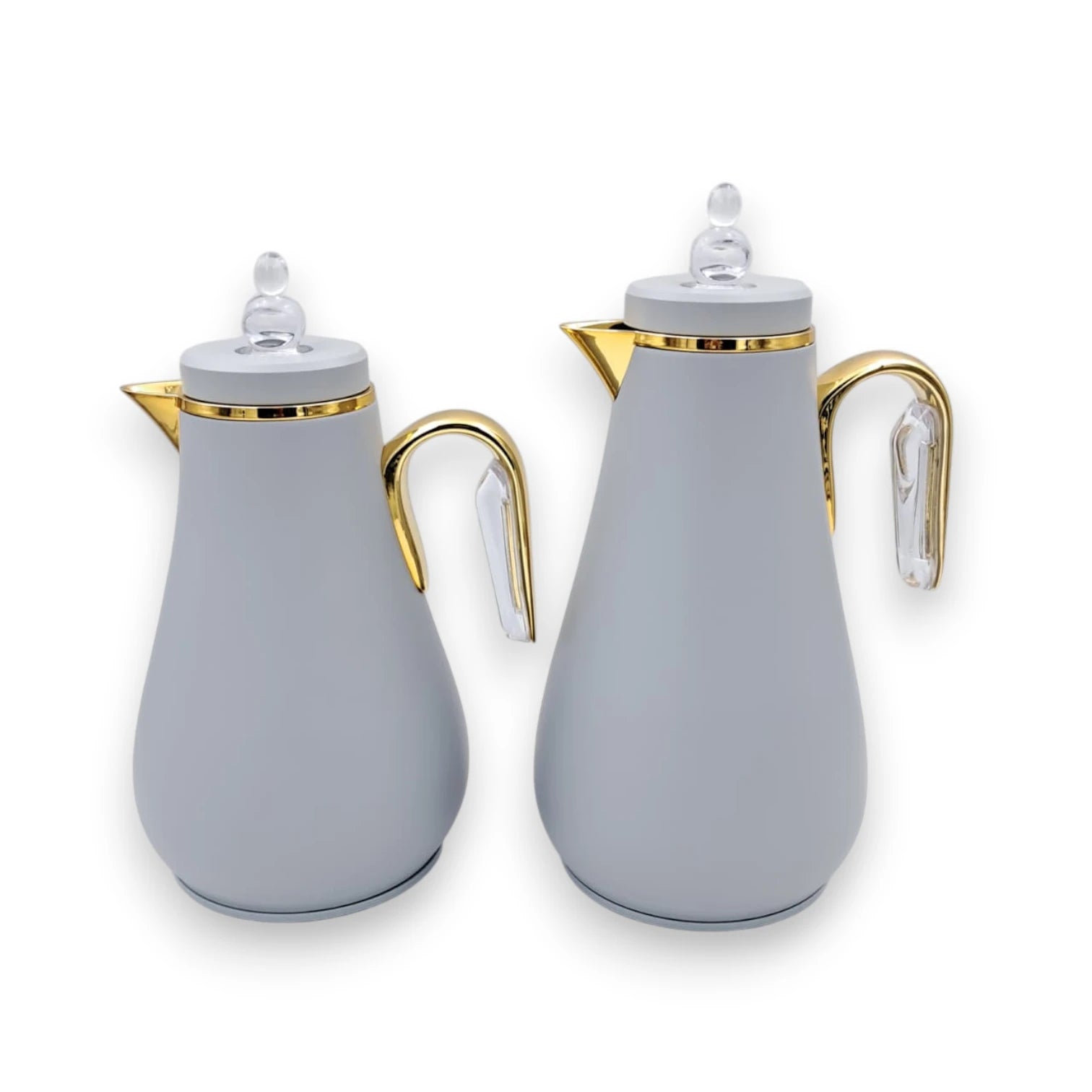 Luxury Vacuum Flask Set 1.0L + 0.7L Thermal Coffee & Tea Server Set with Decorative Crystal Lid and Elegant Handle Design