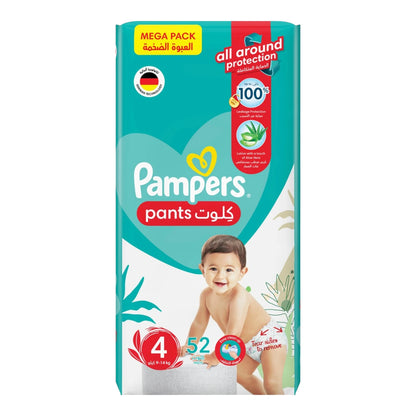 Pampers Baby-Dry Pants Diapers with Aloe Vera Lotion – Size 4 (9–14 kg), 52 Count | 360° Fit, Tear-Away Sides, Up to 12 Hours Dryness & 100% Leakproof Protection – Mega Pack - Damoo