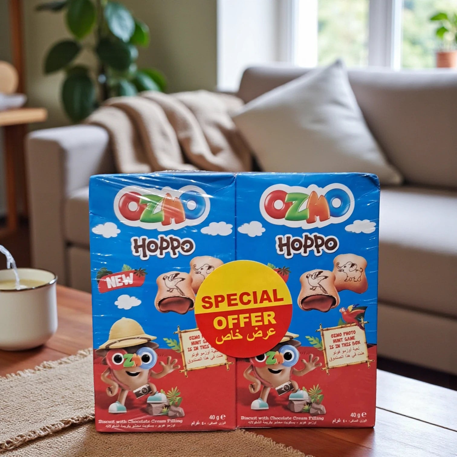 Ozmo Hoppo Chocolate Cream Filled Biscuits – 2 Pack x 40g (Total 80g) – Fun Snack with Surprise Prints for Kids - Damoo