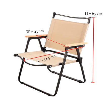 ReadJade Folding Garden Chair – Heavy Duty 190kg Capacity, Oxford Cloth Seat with Steel Tube Frame, Solid Wood Handle, Wide Seat & Backrest for Camping, Fishing, BBQ & Outdoor Relaxing- Black & Beige