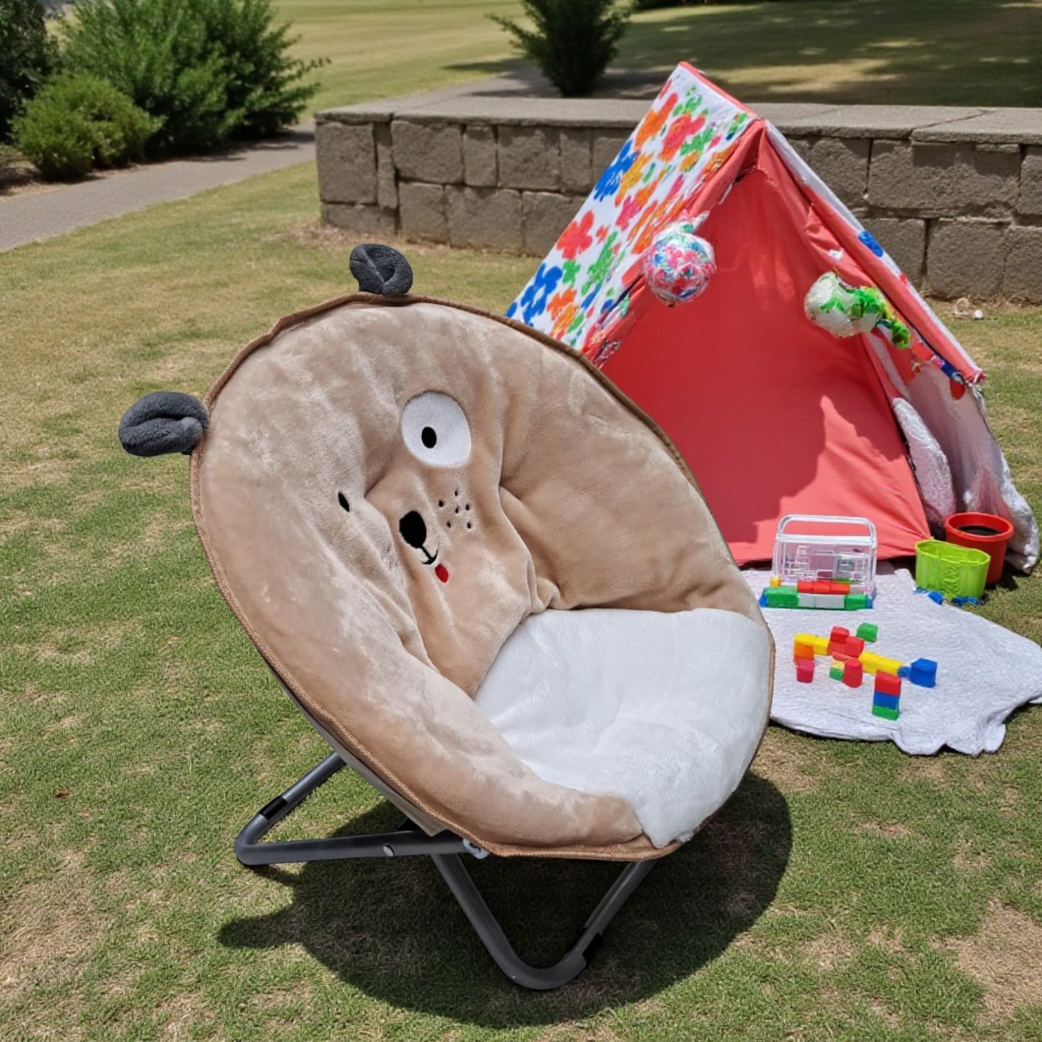 Kids Moon Camping Chair with Soft Velvet Cushion Padding – Foldable Portable Toddler Lounge Chair with Sturdy Metal Frame, Fun Animal Design, Easy to Clean, Lightweight & Comfortable Seat for Boys and Girls Ages 3–6