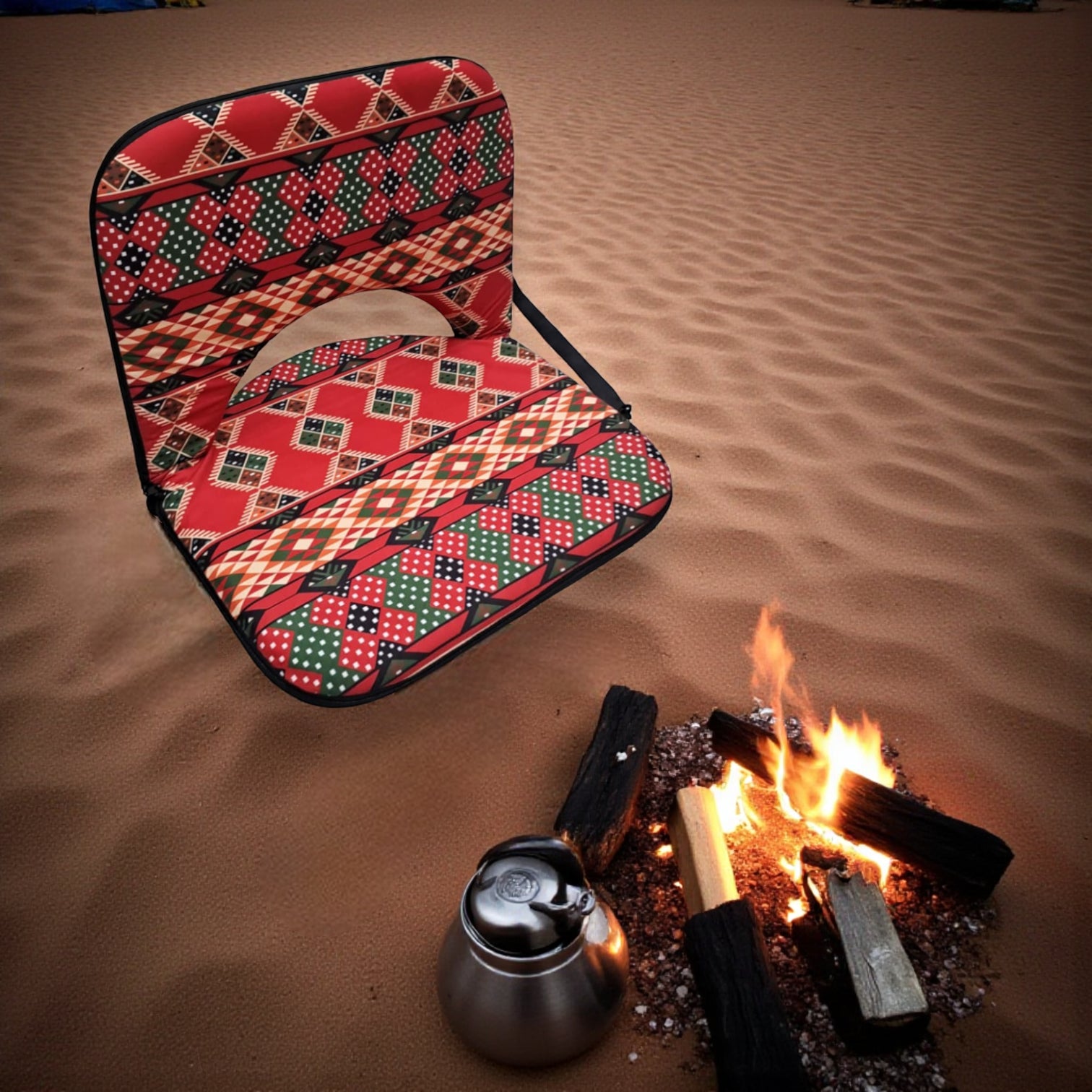 Traditional Arabic Folding Floor Seat – Heritage Style Portable Travel & Camping Chair with Wide Cushioned Seat, Foldable Lightweight Steel Frame for Indoor & Outdoor Use - Damoo