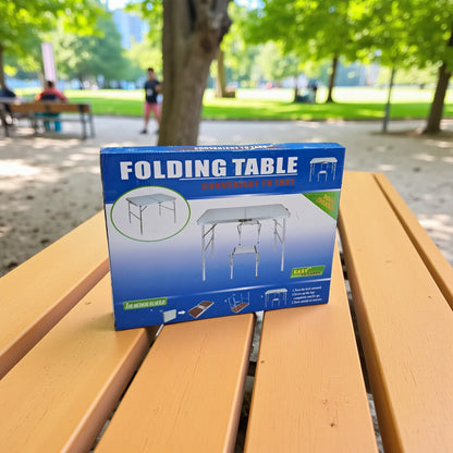 Folding Table with 2 Stools – Portable Camping Dining Table Set with Adjustable Height, Carry Handle & Foldable Design – Lightweight Picnic, BBQ, Indoor & Outdoor Multi-Purpose Table (90x60cm)