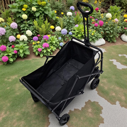 Heavy-Duty Folding Wagon Cart with Extendable Handle & Brakes | Collapsible Utility Hand Cart for Travel, Camping, Outdoor, Beach & Transport – Portable Foldable Trolley with Strong Wheels (46 x 62 x 74 cm) - Damoo