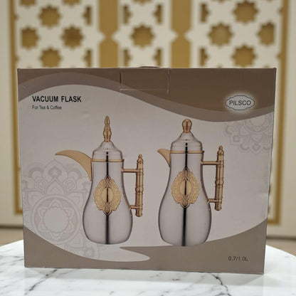 Pilsco Vacuum Flask Set – 0.7L & 1.0L Double Wall Insulated Coffee & Tea Thermos with Elegant Handle Design | Arabic Style Hot & Cold Server Set - Damoo