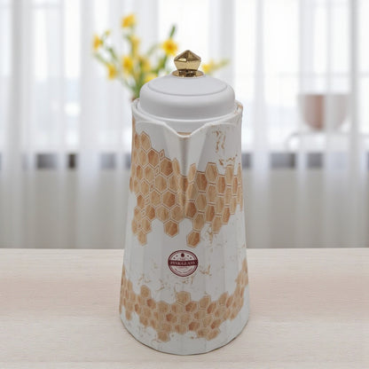 HAMID  Vacuum Flask – Luxury Honeycomb Pattern Thermal Jug with Golden Lid & Handle | Elegant Insulated Coffee & Tea Pot, Double-Wall Heat Retention for Home, Office & Gifting - Damoo