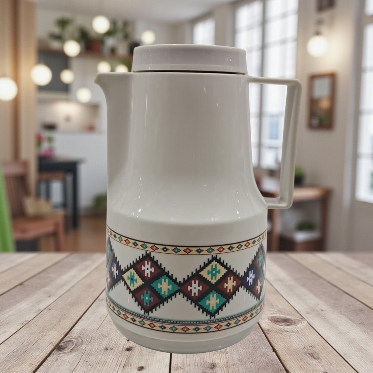 Legend 1 Liter Traditional Pattern Vacuum Flask – Arabic Coffee & Tea Insulated Jug | Durable Double-Wall Thermal Carafe with Handle, Hot & Cold Beverage Dispenser - Damoo