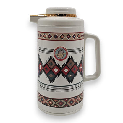 GERMAX 1 Liter Rosaline Vacuum Flask – Arabic Pattern Thermal Jug with Golden Lid | Double-Wall Insulated Coffee & Tea Pot, Elegant Hot & Cold Beverage Dispenser - Damoo