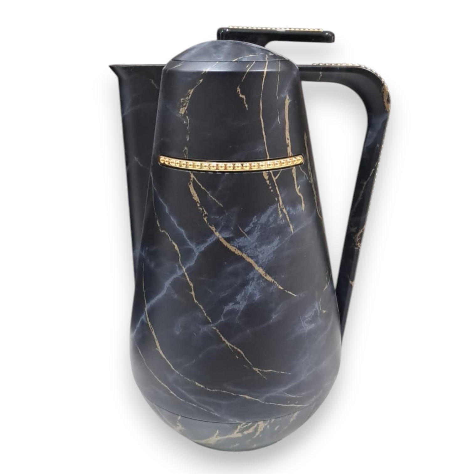 Parati 1 Liter Luxury Black Marble Vacuum Flask – Elegant Gold-Trim Insulated Coffee & Tea Jug | Double-Wall Thermal Carafe for Hot & Cold Drinks - Damoo
