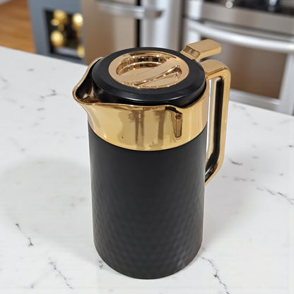 Lavin Luxe 0.7 Liter Premium Black & Gold Vacuum Flask – Elegant Insulated Coffee & Tea Pot | Double-Wall Thermal Jug with Modern Diamond Texture Design - Damoo