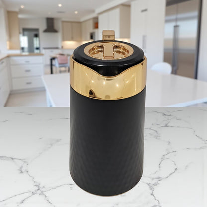 Lavin Luxe 0.7 Liter Premium Black & Gold Vacuum Flask – Elegant Insulated Coffee & Tea Pot | Double-Wall Thermal Jug with Modern Diamond Texture Design - Damoo