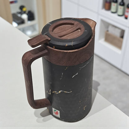 Lavin Luxurious Life 1L Black Marble & Wood Finish Vacuum Flask – Elegant Thermal Coffee & Tea Pot | Double-Wall Insulated Jug for Hot & Cold Drinks - Damoo