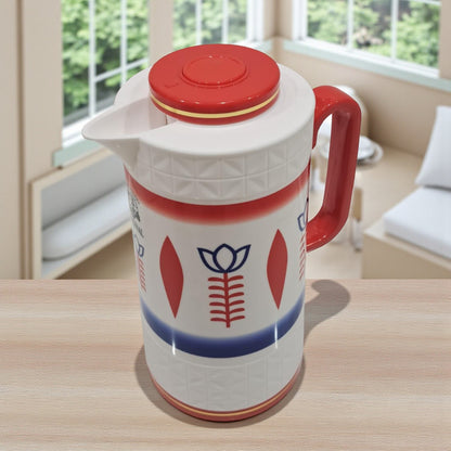 DAMOO Original Red & White Thermos Flask – 1L Hot & Cold Vacuum Jug with Easy Pour Handle | Insulated Plastic Kettle for Coffee, Tea & Water - Damoo