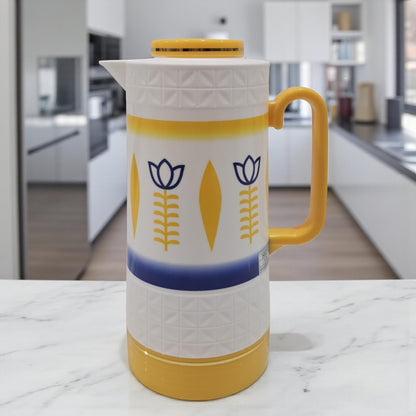 DAMOO Original Yellow & White Thermos Flask – 1.3L Hot & Cold Vacuum Jug with Easy Pour Handle | Durable Plastic Insulated Kettle for Coffee, Tea & Water - Damoo