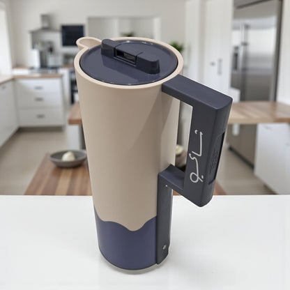 Crystal House 1.0 Liter Premium Insulated Vacuum Flask – Double Wall Thermal Coffee & Tea Thermos with Secure Flip Lid, Arabic Handle & Elegant Two-Tone Design – Ideal for Home, Office, Travel & Gifting - Damoo