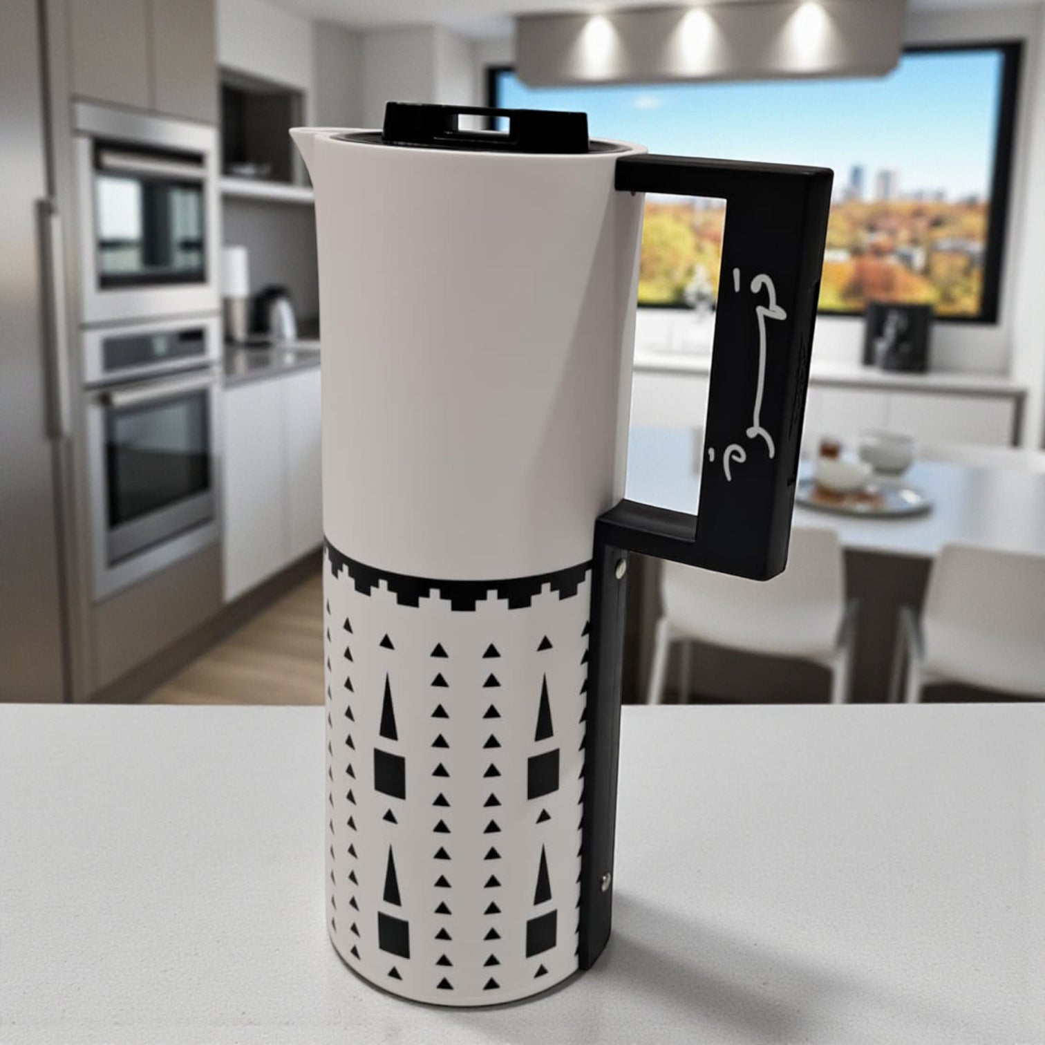 Crystal House 1.0 Liter Premium Arabic Vacuum Flask – Double Wall Insulated Coffee & Tea Thermos with Secure Flip Lid, Traditional Pattern Design & Ergonomic Handle – Perfect for Home, Office, Travel & Gifting - Damoo