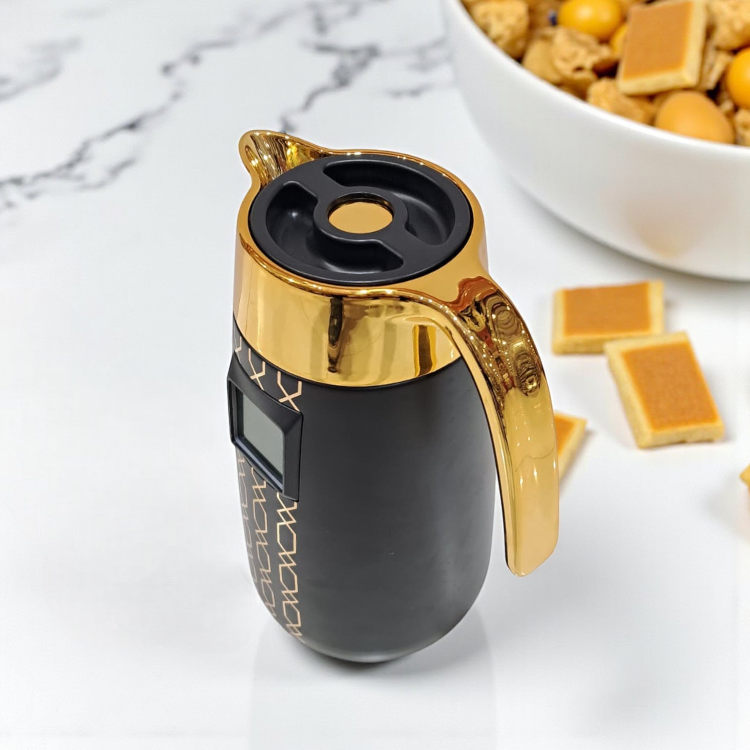 Palermo Temperature Thermos Dallah FL-333 – Pack of 2 Jugs (1.0L + 0.7L) | Smart Temperature Display Coffee & Tea Flask Set | Gold & Silver Vacuum Insulated Thermos - Damoo