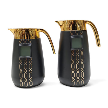 Palermo Temperature Thermos Dallah FL-333 – Pack of 2 Jugs (1.0L + 0.7L) | Smart Temperature Display Coffee & Tea Flask Set | Gold & Silver Vacuum Insulated Thermos - Damoo